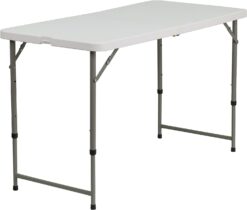 Flash Furniture Elon 2.85-Foot Square Granite White Plastic Folding Table Waterproof Impact and Stain Resistant