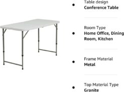 Flash Furniture 4-Foot Height Adjustable Bi-Fold Granite White Plastic Folding Table