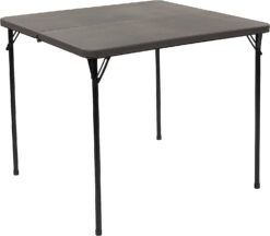 Flash Furniture Dunham 2.83-Foot Square Bi-Fold Dark Gray Plastic Folding Table with Carrying Handle