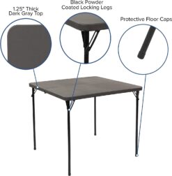 Flash Furniture Dunham 2.83-Foot Square Bi-Fold Dark Gray Plastic Folding Table with Carrying Handle