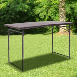 Flash Furniture Mills 4-Foot Height Adjustable Bi-Fold Brown Wood Grain Plastic Folding Table with Carrying Handle
