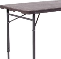 Flash Furniture Mills 4-Foot Height Adjustable Bi-Fold Brown Wood Grain Plastic Folding Table with Carrying Handle