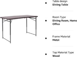 Flash Furniture Mills 4-Foot Height Adjustable Bi-Fold Brown Wood Grain Plastic Folding Table with Carrying Handle