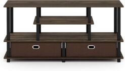 Furinno JAYA Large Stand for up to 50-Inch TV, Columbia WalnutBlackDark Brown