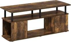 Furinno JAYA Utility Design Coffee Table TV Stand for TV up to 55 Inch with Open Storage, Amber PineBlack