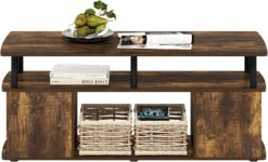 Furinno JAYA Utility Design Coffee Table TV Stand for TV up to 55 Inch with Open Storage, Amber PineBlack