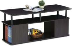 Furinno JAYA Utility Design Coffee Table TV Stand for TV up to 55 Inch with Open Storage, Blackwood