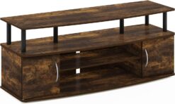 Furinno Jaya Entertainment Center Stand UnitTV Desk for up to 55 inch, Amber PineBlack