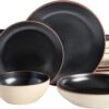 Gibson Elite Contempo Classic Double Bowl Dinnerware Set, Service for 4 (16pcs), Black