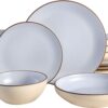 Gibson Elite Contempo Classic Double Bowl Dinnerware Set, Service for 4 (16pcs), Light Blue