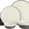 Gibson Elite Rhinebeck Double Bowl Dinnerware Set, Service for 4 (16pcs), White and Black