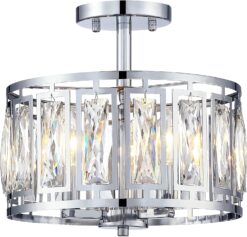 Giiland Modern Crystal Semi Flush Mount Ceiling Light Industrial Close to Ceiling Light Crystal Drum Shade Chandelier