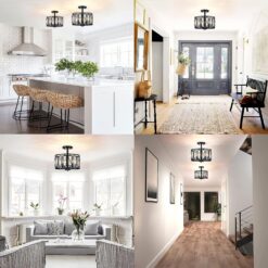 Giiland Modern Crystal Semi Flush Mount Ceiling Light Industrial Close to Ceiling Light Crystal Drum Shade Chandelier, 3-Light Black Ceiling Lamp for Dining Room Bedroom Kitchen Island Hallway Entryway