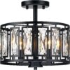 Giiland Modern Crystal Semi Flush Mount Ceiling Light Industrial Close to Ceiling Light Crystal Drum Shade Chandelier, 3-Light Black Ceiling Lamp for Dining Room Bedroom Kitchen Island Hallway Entryway