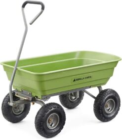 Gorilla Carts 600 Pound Capacity Heavy Duty Poly Yard Garden Steel Quick Dump Utility Wheelbarrow Wagon Trolley Cart with Straight Pull Handle, Green