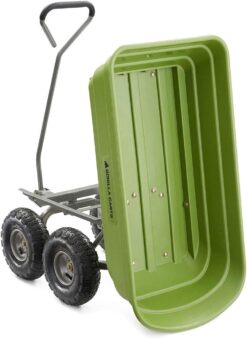 Gorilla Carts 600 Pound Capacity Heavy Duty Poly Yard Garden Steel Quick Dump Utility Wheelbarrow Wagon Trolley Cart with Straight Pull Handle, Green