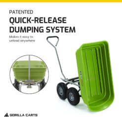 Gorilla Carts 600 Pound Capacity Heavy Duty Poly Yard Garden Steel Quick Dump Utility Wheelbarrow Wagon Trolley Cart with Straight Pull Handle, Green