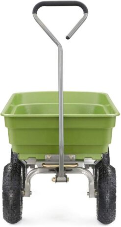 Gorilla Carts 600 Pound Capacity Heavy Duty Poly Yard Garden Steel Quick Dump Utility Wheelbarrow Wagon Trolley Cart with Straight Pull Handle, Green
