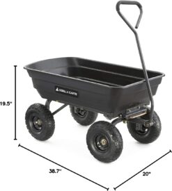 Gorilla Carts GOR4PS Poly Dump Cart, Multi-Purpose Garden Wagon with Steel Frame, 4 cu ft, 600 lb Capacity, Black
