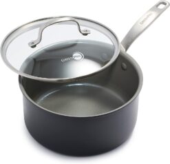 GreenPan Chatham Hard Anodized Healthy Ceramic Nonstick, 3QT Saucepan Pot with Lid, PFAS-Free, Dishwasher Safe, Oven Safe, Gray