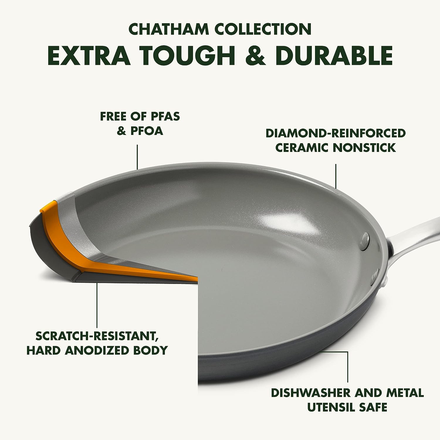 GreenPan Chatham Hard Anodized Healthy Ceramic Nonstick, 3QT Saucepan Pot  with Lid, PFAS-Free, Dishwasher Safe, Oven Safe, Gray