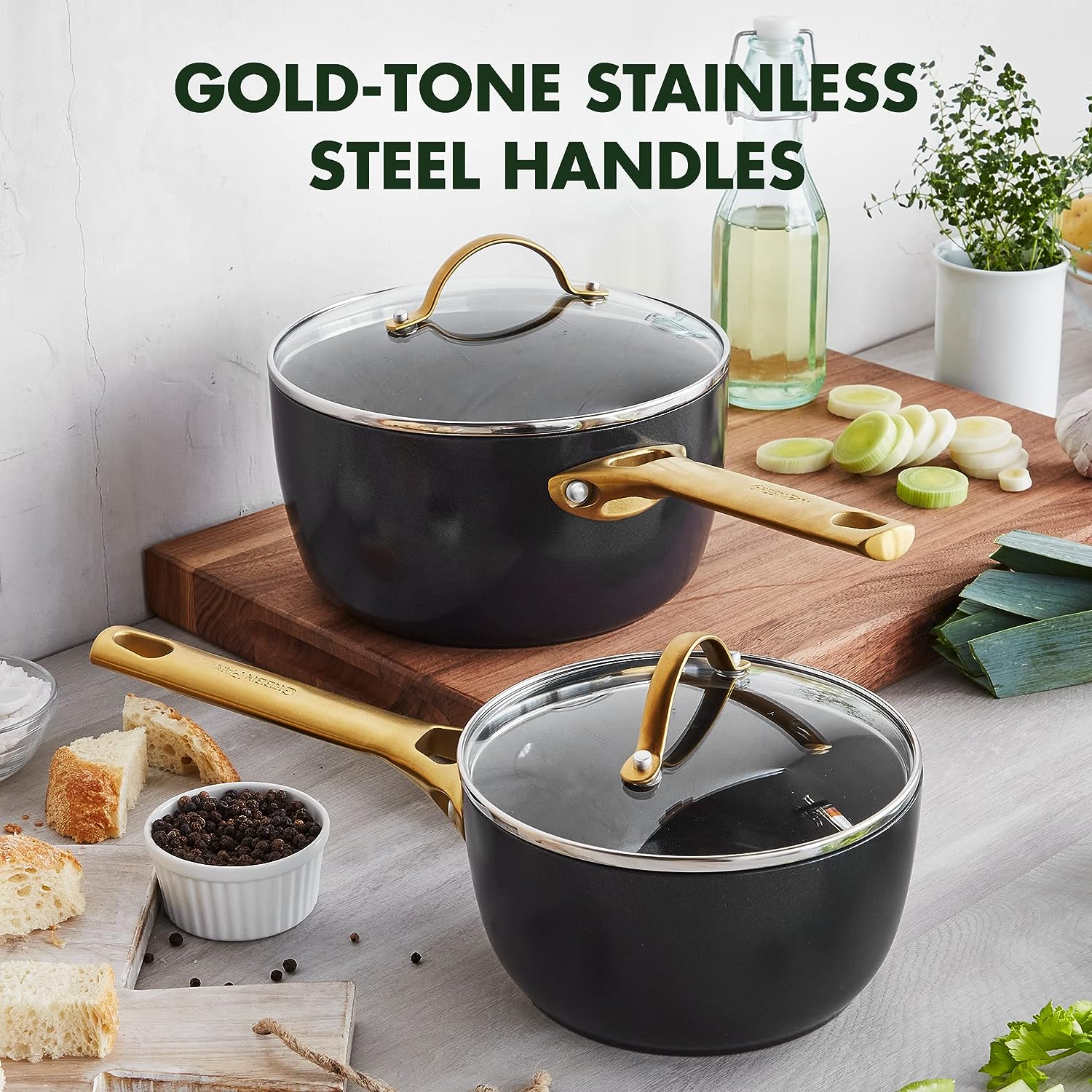  GreenPan Reserve Hard Anodized Healthy Ceramic Nonstick 10  Piece Cookware Pots and Pans Set, Gold Handle, PFAS-Free, Dishwasher Safe,  Oven Safe, Black: Home & Kitchen