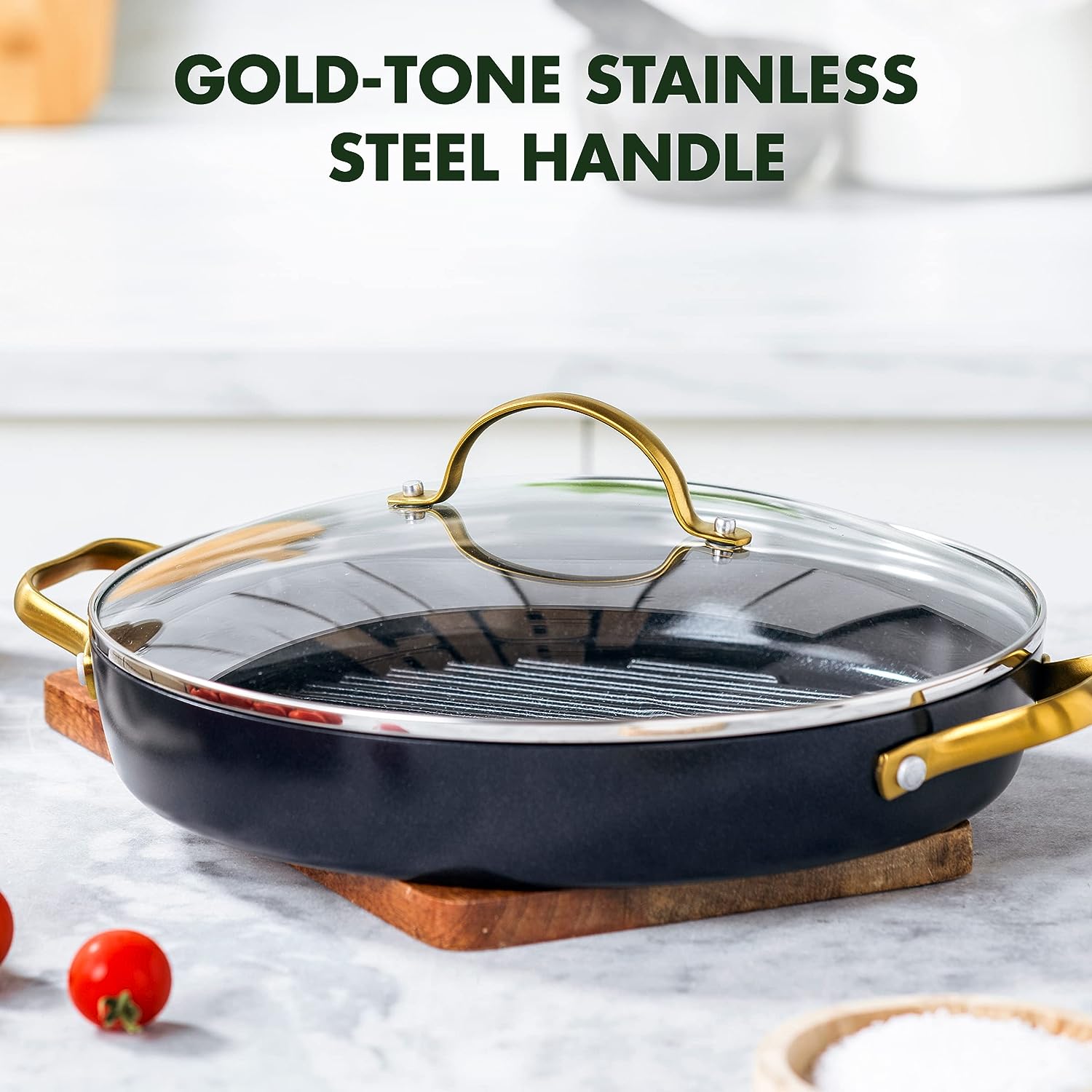 GreenPan Reserve Hard Anodized Healthy Ceramic Nonstick, 11 Square Griddle  Pan, Gold Handle, PFAS-Free, Dishwasher Safe, Oven Safe, Black