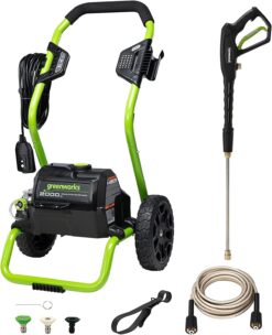 Greenworks 2000 PSI (13 Amp) Electric Pressure Washer (Wheels For Transport 20 FT Hose 35 FT Power Cord) Great For Cars, Fences, Patios, Driveways1