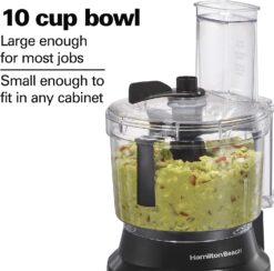 Hamilton Beach Food Processor & Vegetable Chopper for Slicing, Shredding, Mincing, and Puree, 10 Cups + Easy Clean Bowl Scraper, Stainless Steel (70730)