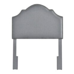 HomeFare Nail head Trim, Shaped Twin Upholstered Headboard in Charcoal Gray