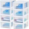 IRIS USA 6 Quart Stackable Storage Drawer, Plastic Drawer Organizer with Clear Doors for Pantry, Closet, Desk, Kitchen, Under-Sink, Home and Office De-Clutter, Shoes and Crafts - White, 8 Pack