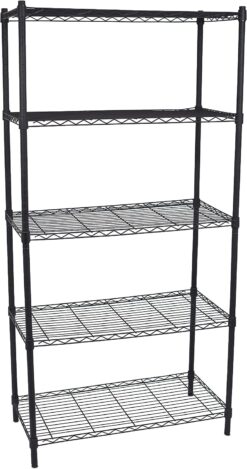 Internet's Best 5-Tier Wire Shelving - Flat Black - Heavy Duty Shelf - Wide Adjustable Rack Unit - Kitchen Storage