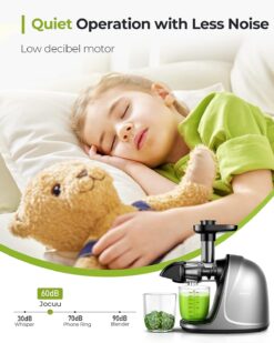 Jocuu Slow Masticating Juicer with SoftHard Modes Easy to Clean Quiet Motor & Reverse Function, Cold Press Juicer for Fruit & Vegetable, 90% Juice Yield, with Brush & Recipes (Grey)
