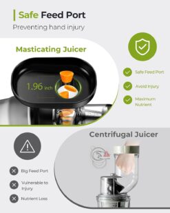 Jocuu Slow Masticating Juicer with SoftHard Modes Easy to Clean Quiet Motor & Reverse Function, Cold Press Juicer for Fruit & Vegetable, 90% Juice Yield, with Brush & Recipes (Grey)