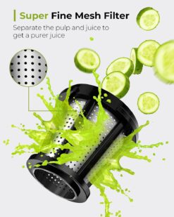 Jocuu Slow Masticating Juicer with SoftHard Modes Easy to Clean Quiet Motor & Reverse Function, Cold Press Juicer for Fruit & Vegetable, 90% Juice Yield, with Brush & Recipes (Grey)