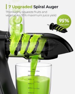 Jocuu Slow Masticating Juicer with SoftHard Modes Easy to Clean Quiet Motor & Reverse Function, Cold Press Juicer for Fruit & Vegetable, 90% Juice Yield, with Brush & Recipes (Grey)
