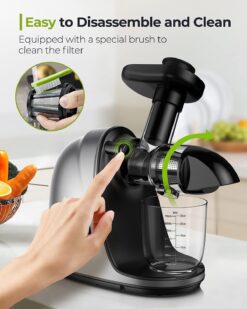 Jocuu Slow Masticating Juicer with SoftHard Modes Easy to Clean Quiet Motor & Reverse Function, Cold Press Juicer for Fruit & Vegetable, 90% Juice Yield, with Brush & Recipes (Grey)
