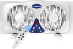 KEN BROWN 9 Inch Twin Window Fan With Remote, 3-Speed Reversible Air Quiet Flow and Thermostat Control,ETL Safety Listed