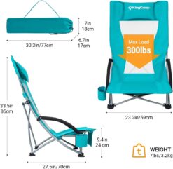 KingCamp Low Sling Beach Chairs,Folding High Mesh Reclining Back Chair for Adults with Headrest,Cup Holder,Carry Bag