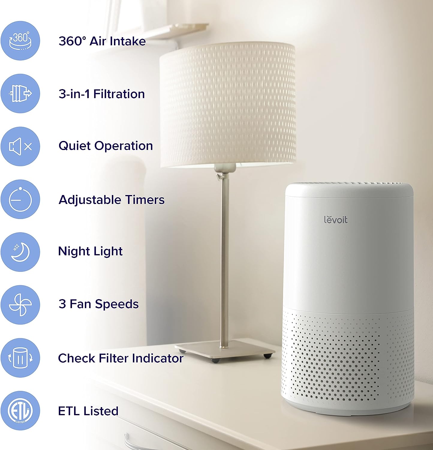  LEVOIT Air Purifiers for Bedroom Home, 3-in-1 Filter