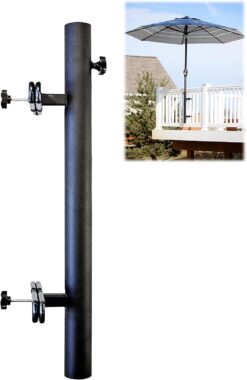 LOVE YOUR DECK Patio Umbrella Holder Outdoor Umbrella Base and Mount Attaches to Railing Maximizing Patio Space and Shade (Black)