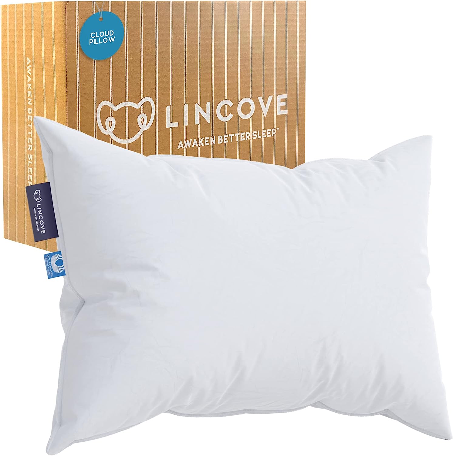 Lincove Cloud Natural Canadian White Down Luxury Sleeping Pillow - 625 Fill Power, 500 Thread Count 100% Cotton Shell, Made in Canada, Standard - Soft