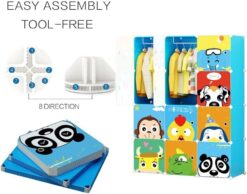 MAGINELS Children Wardrobe Kid Dresser Cute Baby Portable Closet Bedroom Armoire Clothes Hanging Storage Rack Cube Organizer ，Large Blue 8 Cube & 2 Hanging Section