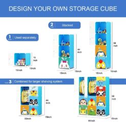 MAGINELS Children Wardrobe Kid Dresser Cute Baby Portable Closet Bedroom Armoire Clothes Hanging Storage Rack Cube Organizer ，Large Blue 8 Cube & 2 Hanging Section