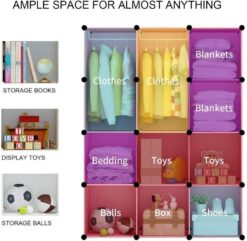 MAGINELS Children Wardrobe Kid Dresser Cute Baby Portable Closet Bedroom Armoire Clothes Hanging Storage Rack Cube Organizer,(Pink, 8 Cube & 2 Rod)