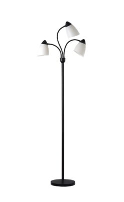 Mainstays 3 Head Floor Lamp Black with White Plastic Shades and with LED Bulbs Included