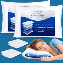 Mediflow Fiber Water Pillow - Adjustable Pillow for Neck Pain Relief, Pillow for Side, Back, and Stomach Sleepers, The Original Inventor of The Water Pillow (2 Pillows, 2 Pillow Protectors)