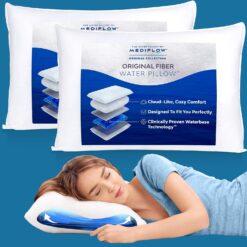 Mediflow Fiber Water Pillow - Adjustable Pillow for Neck Pain Relief, Pillow for Side, Back, and Stomach Sleepers, The Original Inventor of The Water Pillow, Clinically Proven Bed Pillow (2 Pillows)
