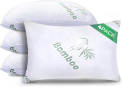 Memory Foam Pillows Queen Size Set of 4 - Cooling Bed Pillows for Sleeping - Back, Stomach & Side Sleeper Firm Pillow - Comfy Cool Shredded Memory Foam 4 Pack Queen Rayon Derived from Bamboo Pillows
