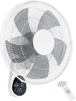 Mirdred Wall Mount Fan, 16 Inch 5 Blades 5 Speeds Wall Fan with Remote Control, 90 Degree 8 Hour Timer Oscillating Fan for Bedroom Home Kitchen Gym Yoga Pilates Studio Glass Sunshine Room